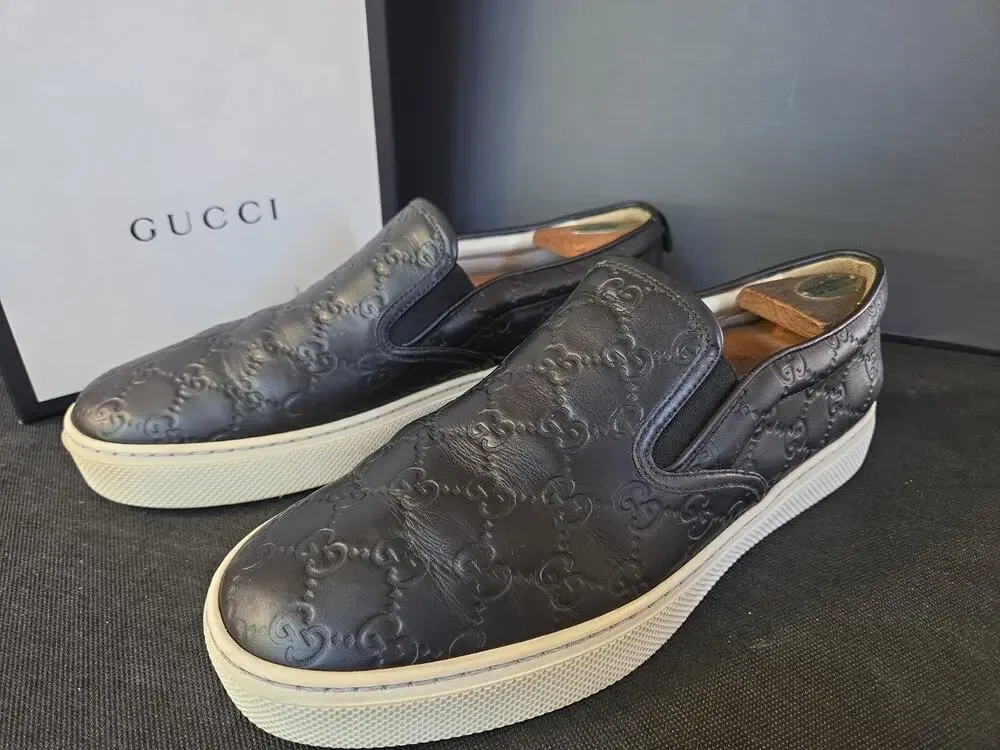 Authentic Gucci Dublin Men's Black Quilted GG Leather Slip-On Sneakers